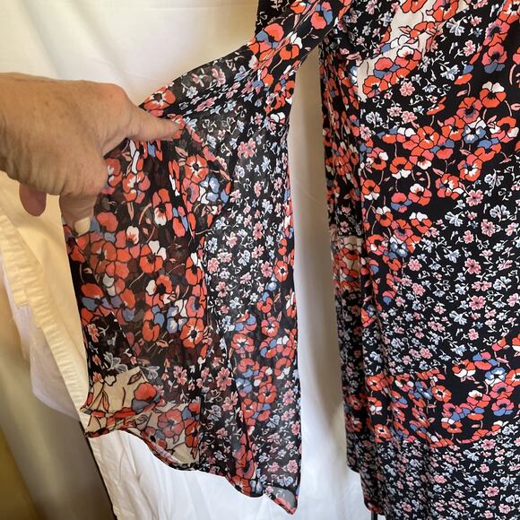 Westport 1962 Red White Blue Floral V-Neck Dress Ribbon Keyhole Flutter Sleeves - Picture 6 of 15